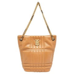 Burberry Marple Brown Embossed Check Leather Small Lola Bucket Bag