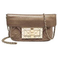 Chanel Olive Green Quilted Leather Reissue Lock Chain Clutch
