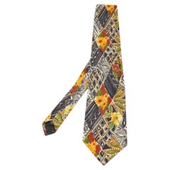 Ermenegildo Zegna Vintage Black Floral Print Silk Traditional Tie
