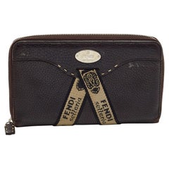 Fendi Black Sellieria Leather Logo Zip Around Continental Wallet