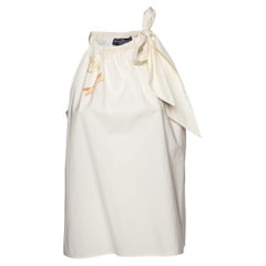 Salvatore Ferragamo Cream Butterfly Print Cotton Halter Neck Top M