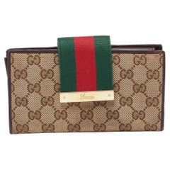 Used Gucci Beige/Ebony GG Canvas and Leather Ladies Web Continental Wallet