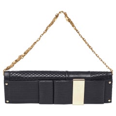 Versace Black Quilted Leather Medallion Chain Clutch