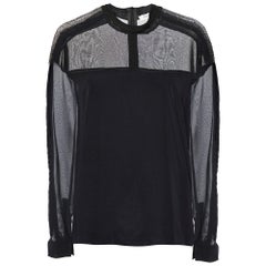 Sandro Black Silk & Knit Paneled Long Sleeve Top M