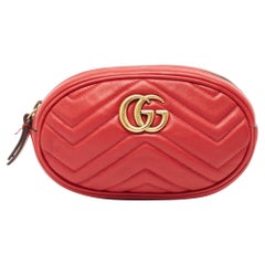 Gucci Red Matelass&eacute; Leather Mini GG Marmont Belt Bag