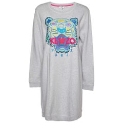 Kenzo Graues besticktes Tiger-Pulloverkleid aus Baumwolle XL