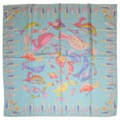 Vintage Salvatore Ferragamo "Creatures of the Sea" Whimsical Silk Jacquard Scarf