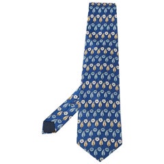 Lanvin Blue Leaf Print Satin Silk Traditional Tie