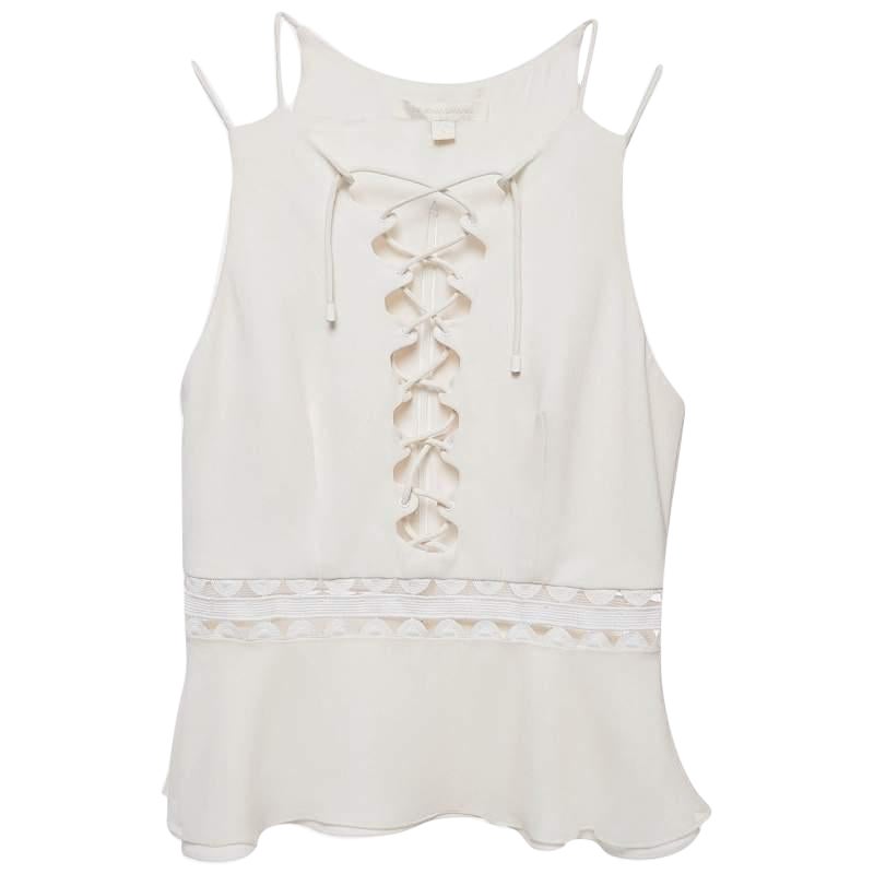 Jonathan Simkhai Top de volantes de crepé con cordones blanco S en venta
