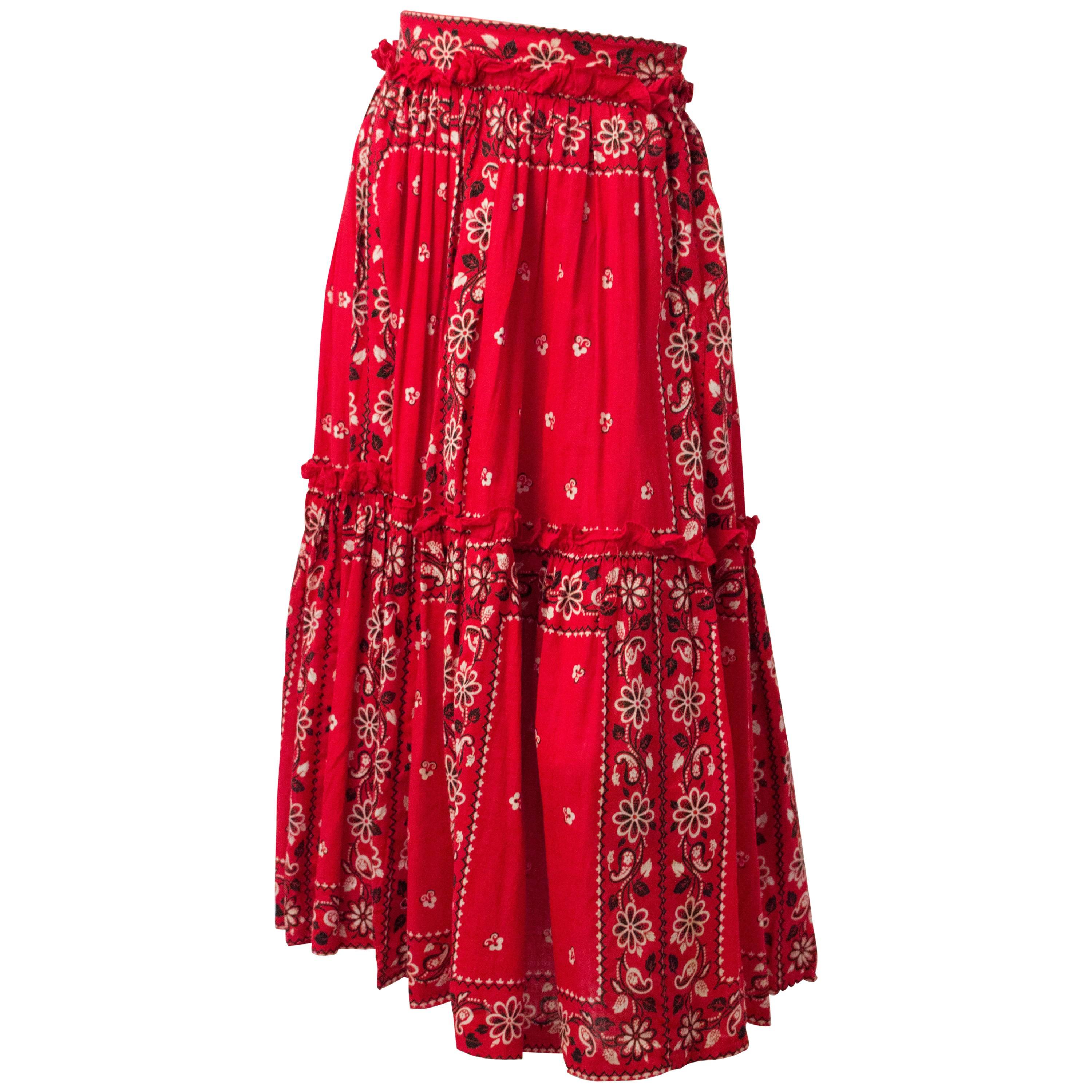 50s Red Paisley Print Western Skirt