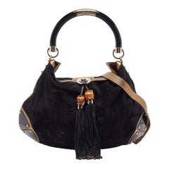 Gucci Black/Gold Hysteria Embossed Suede Large Indy Hobo