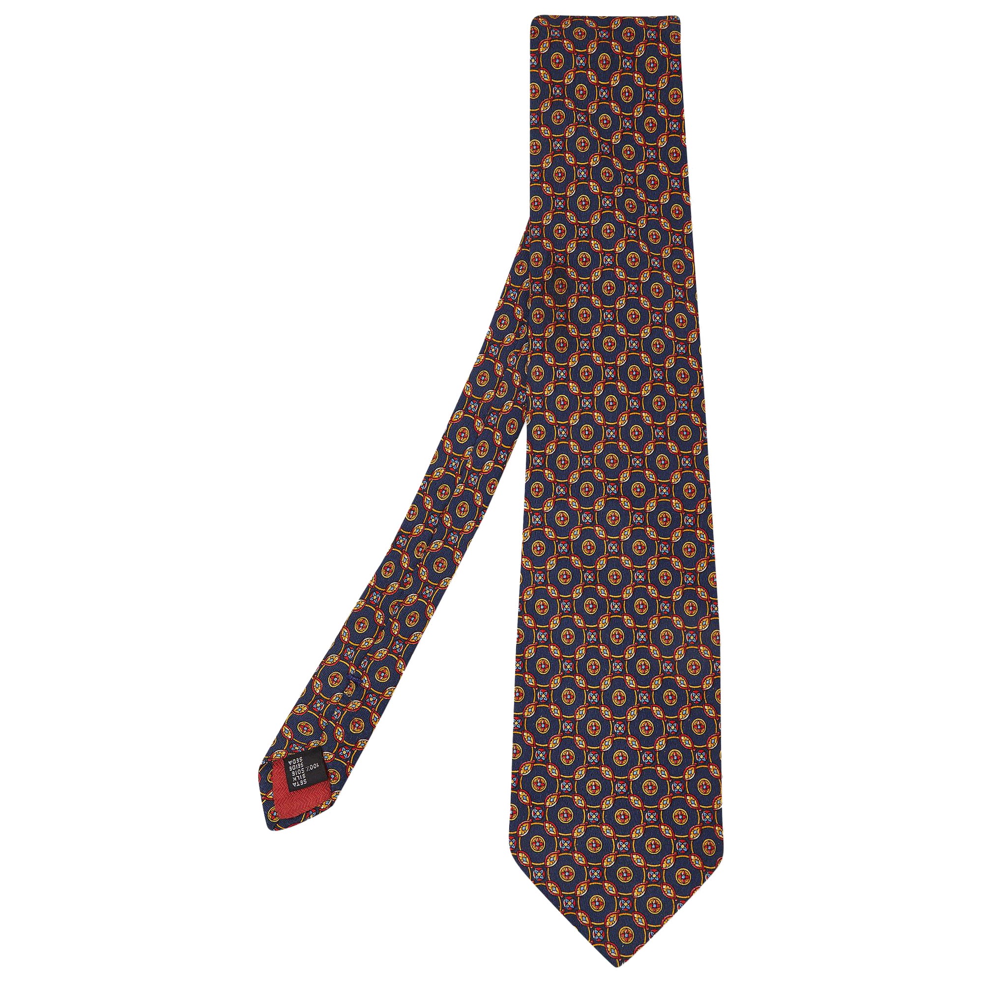 S.T. Dupont Navy Blue Printed Silk Traditional Tie