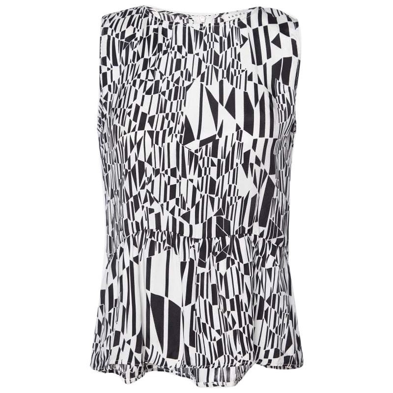 Sandro Monochrome Printed Sateen Peplum Top S For Sale