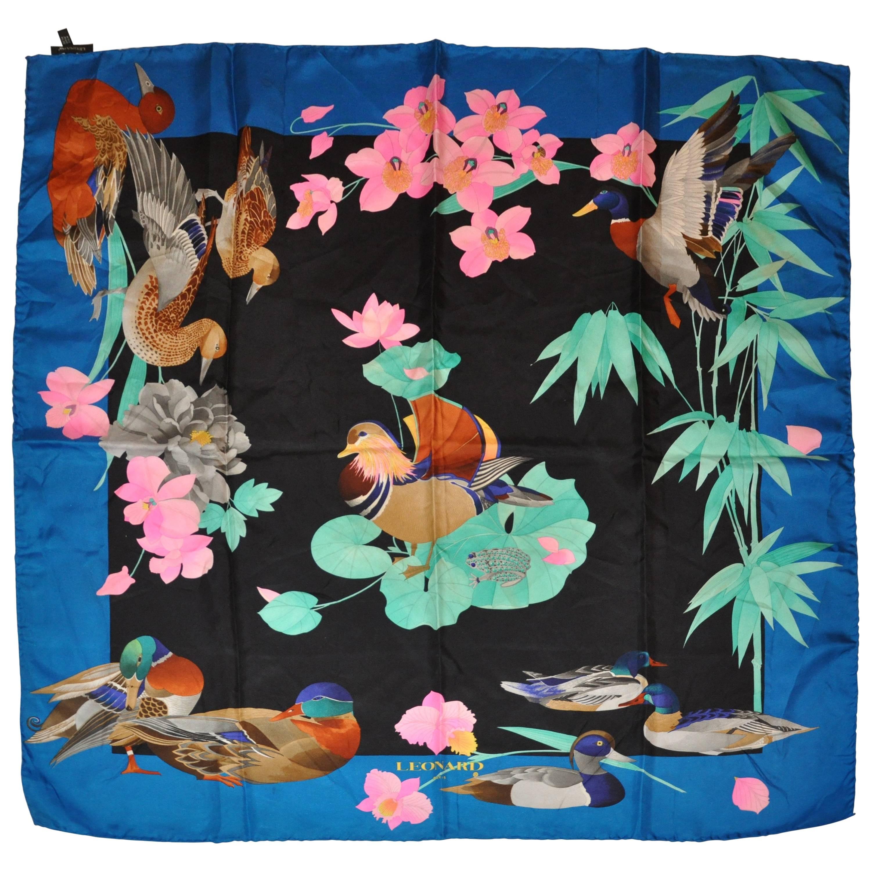 Leonard "Floral & Ducks" Silk Jacquard Scarf For Sale