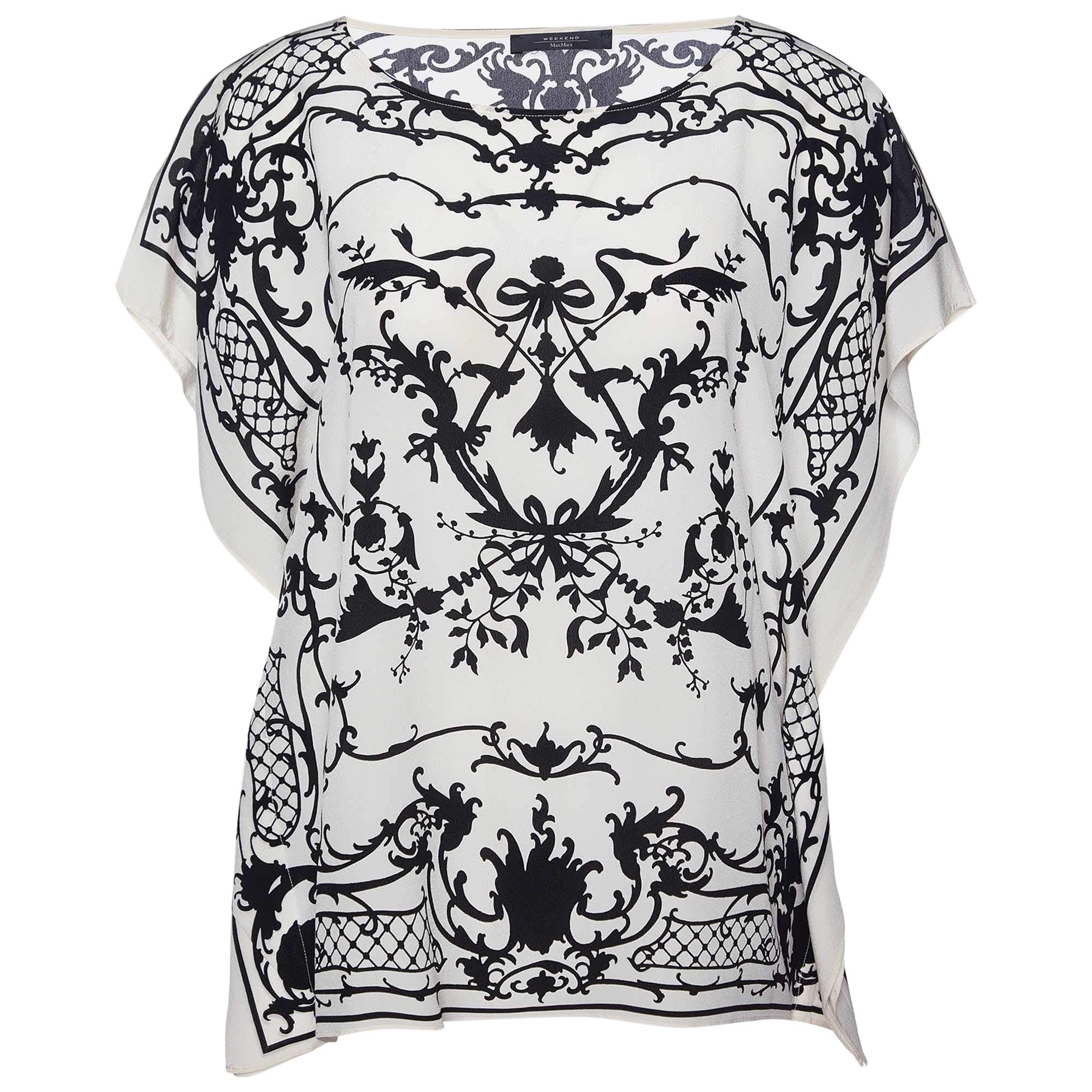 Weekend Max Mara Cream Printed Silk Kaftan Top M For Sale