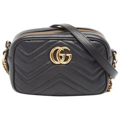 Gucci Black matelassé Leather Mini GG Marmont Crossbody Bag