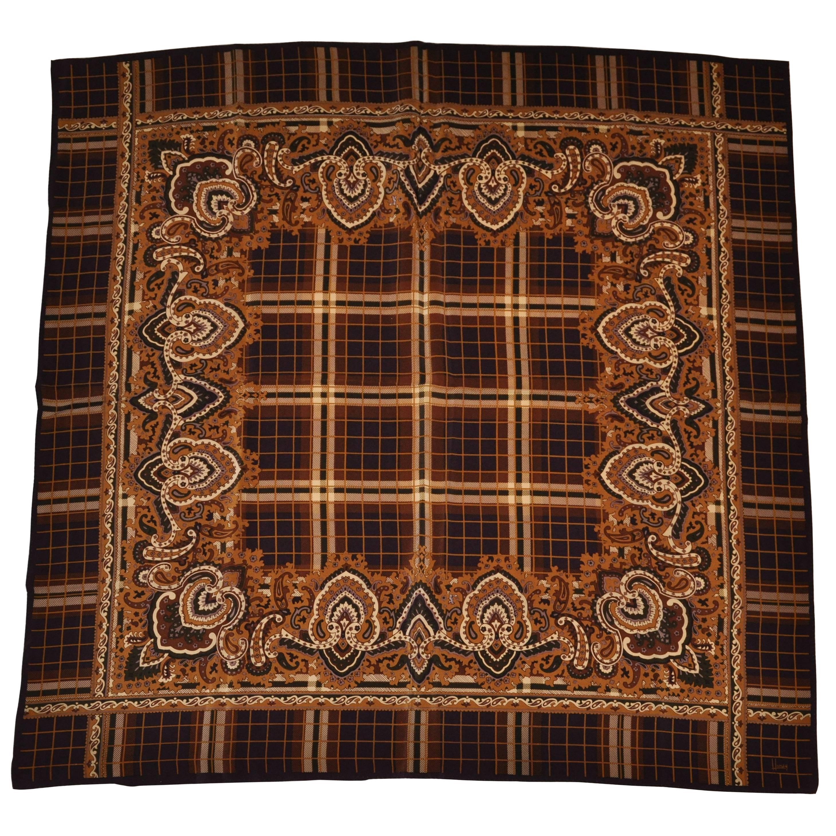 Honey Deep Coco with Shades of Browns Palsey Silk Scarf For Sale