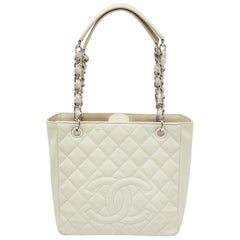 Chanel Ivory Quilted Caviar Leather Petite Shopping Tote