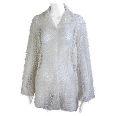 Valentino Miss V anni '80 Giacca Oversize Ricamata in Nylon Trasparente Bianco Vintage anni '80