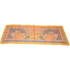Sheer Tangerine Border with Floral Center Rectangle Scarf