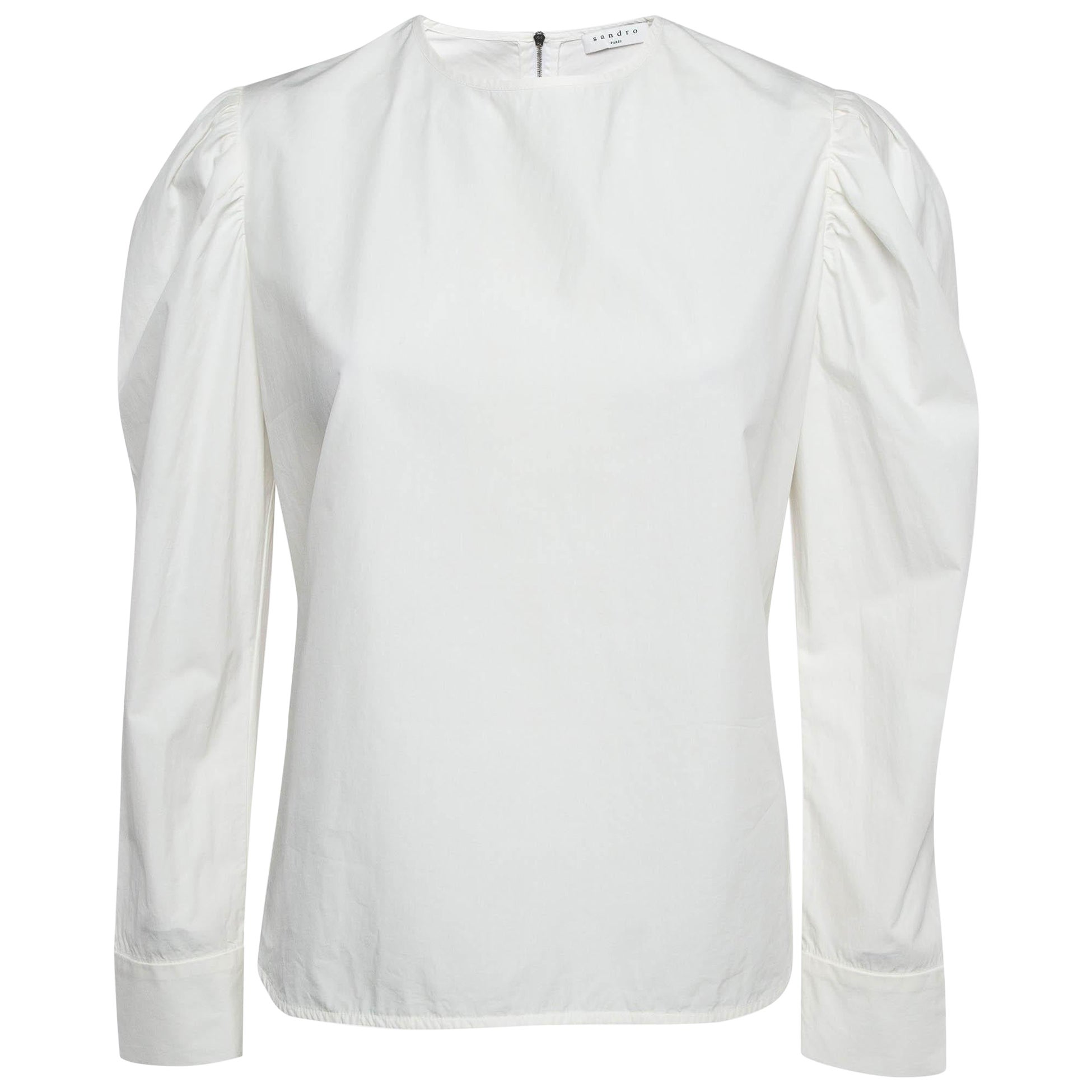 Sandro White Cotton Puff Sleeves Top M For Sale