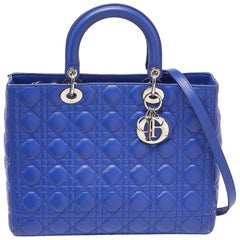 Dior Blue Cannage Leather Large Lady Dior Tote