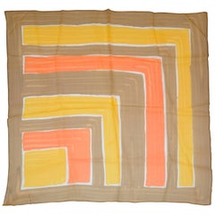 Sheer Browns with Tangerine & Yellow Color-Block Scarf