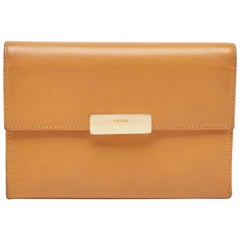 Prada Tan Leather Logo Plague Trifold Wallet