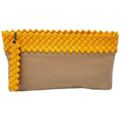 Bottega Veneta Beige/Yellow Leather Wristlet Clutch