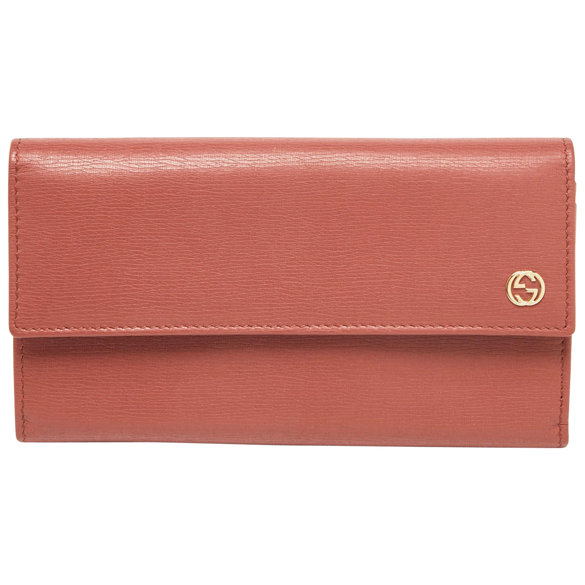 Gucci Brown Brick Leather Interlocking G Continental Wallet For Sale
