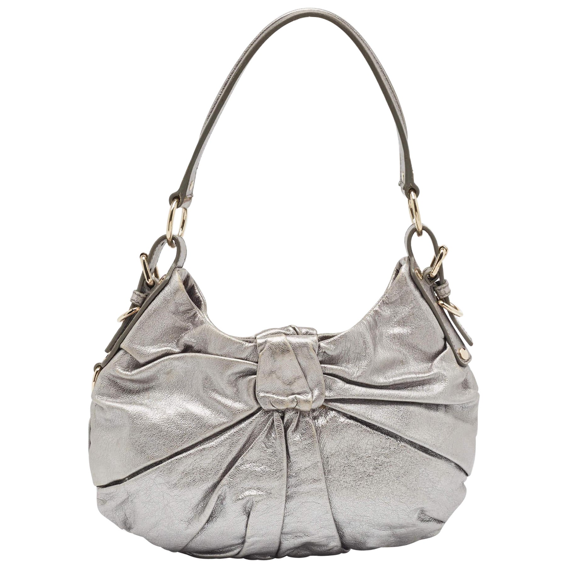 Yves Saint Laurent Metallic Leather Pleated Bow Hobo For Sale