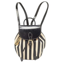 Moschino Black/Cream Coated Canvas Striped Mini Drawstring Backpack