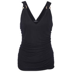 Versace Black Crepe Ruched Sleeveless Top S