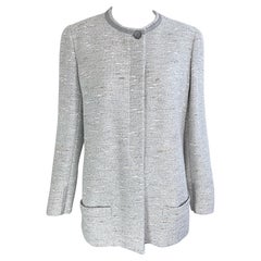 Chanel Fall 1999 Runway Size 46 Large Silver Tweed Vintage Blazer Jacket Pockets