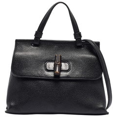 Gucci Black Leather Small Bamboo Daily Top Handle Bag