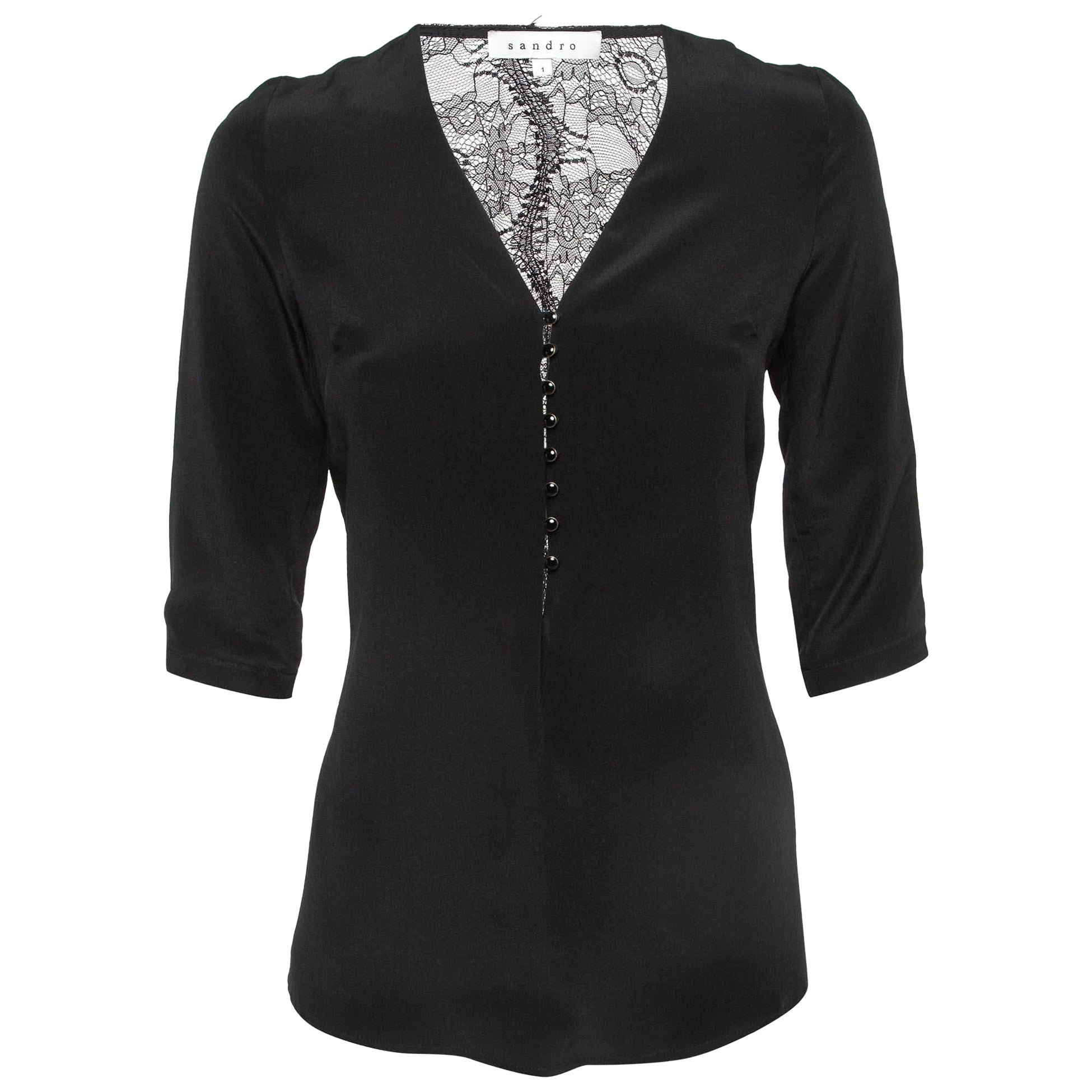 Sandro Top in pizzo di seta nero S