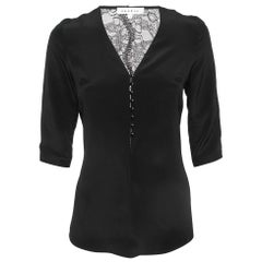 Sandro Black Silk Lace Trim Top S