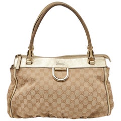 Gucci Beige/Gold GG Canvas and Leather D Ring Satchel