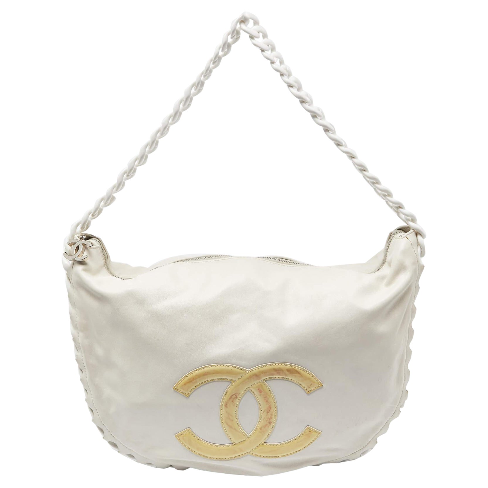 Chanel White Leather CC Modern Chain Hobo