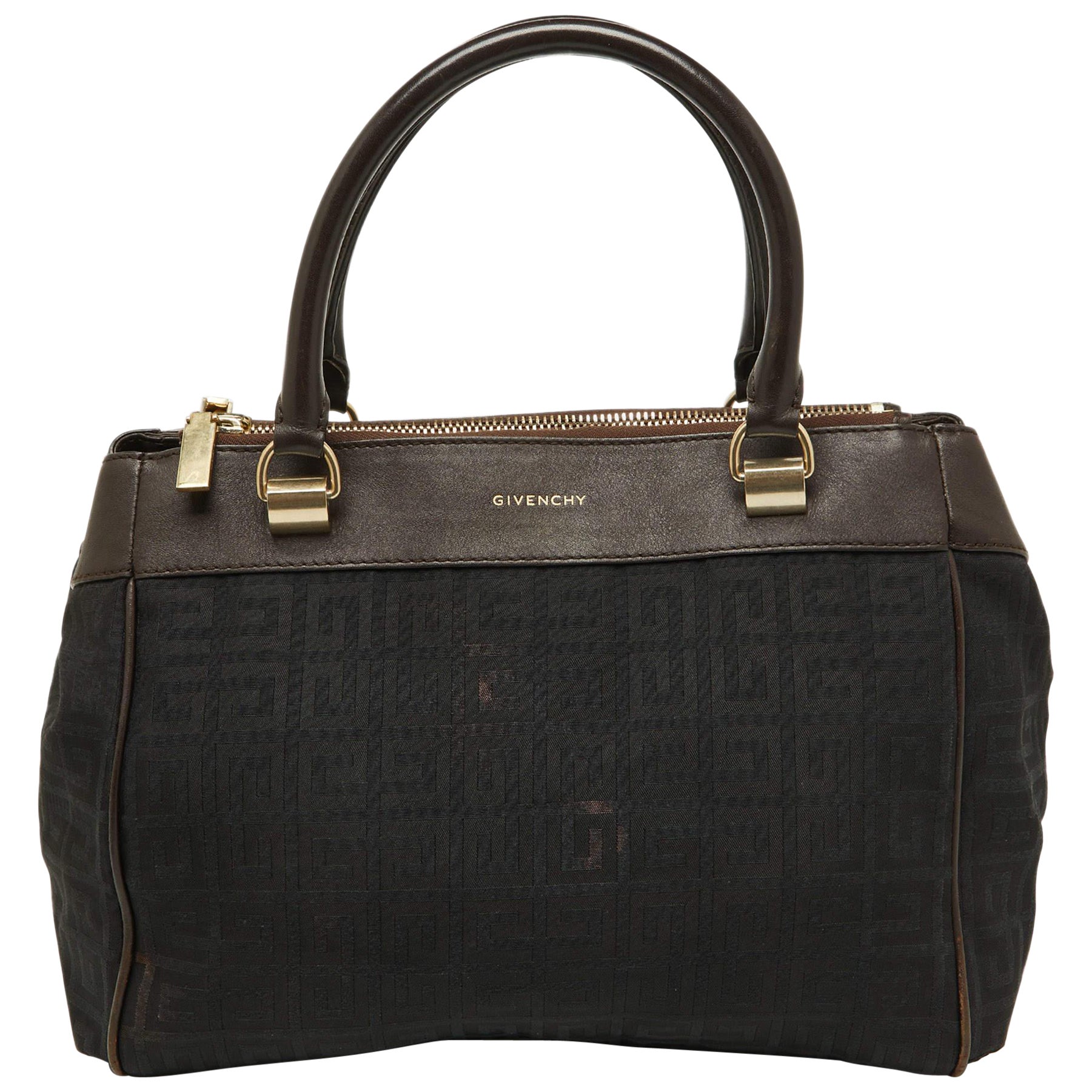Givenchy Brown/Black Monogram Canvas and Leather Double Zip Tote For Sale
