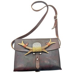 Bolso cruzado Swarovski único en su especie de cuero marrón reciclado Vintage Swiss Ammo