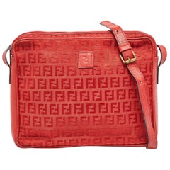 Fendi Red Zucchino Canvas and Leather Crossbody Bag