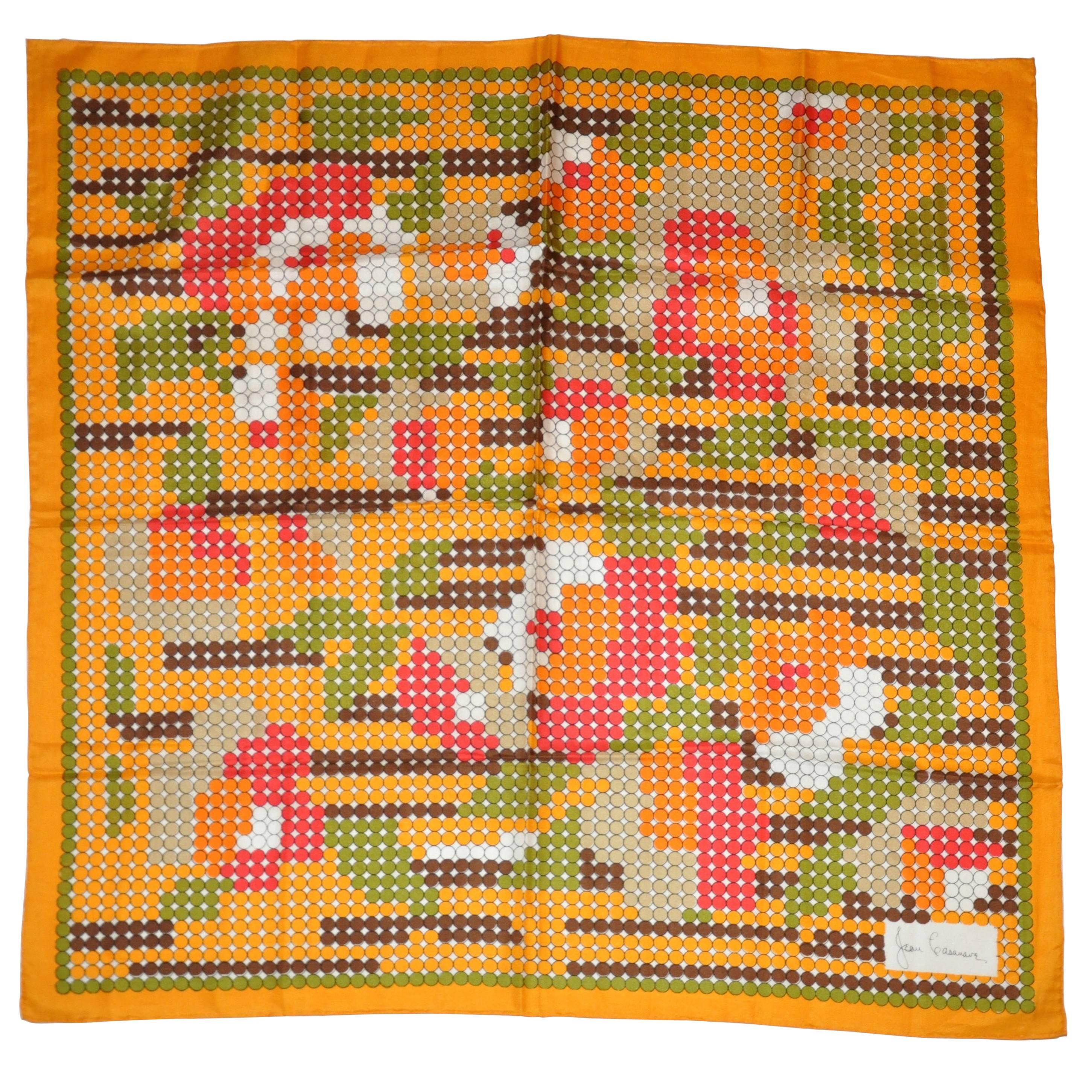 Sciarpa di seta Jean Casavave colorata di mandarino con centro a Dot Dot Multi-Polka in vendita