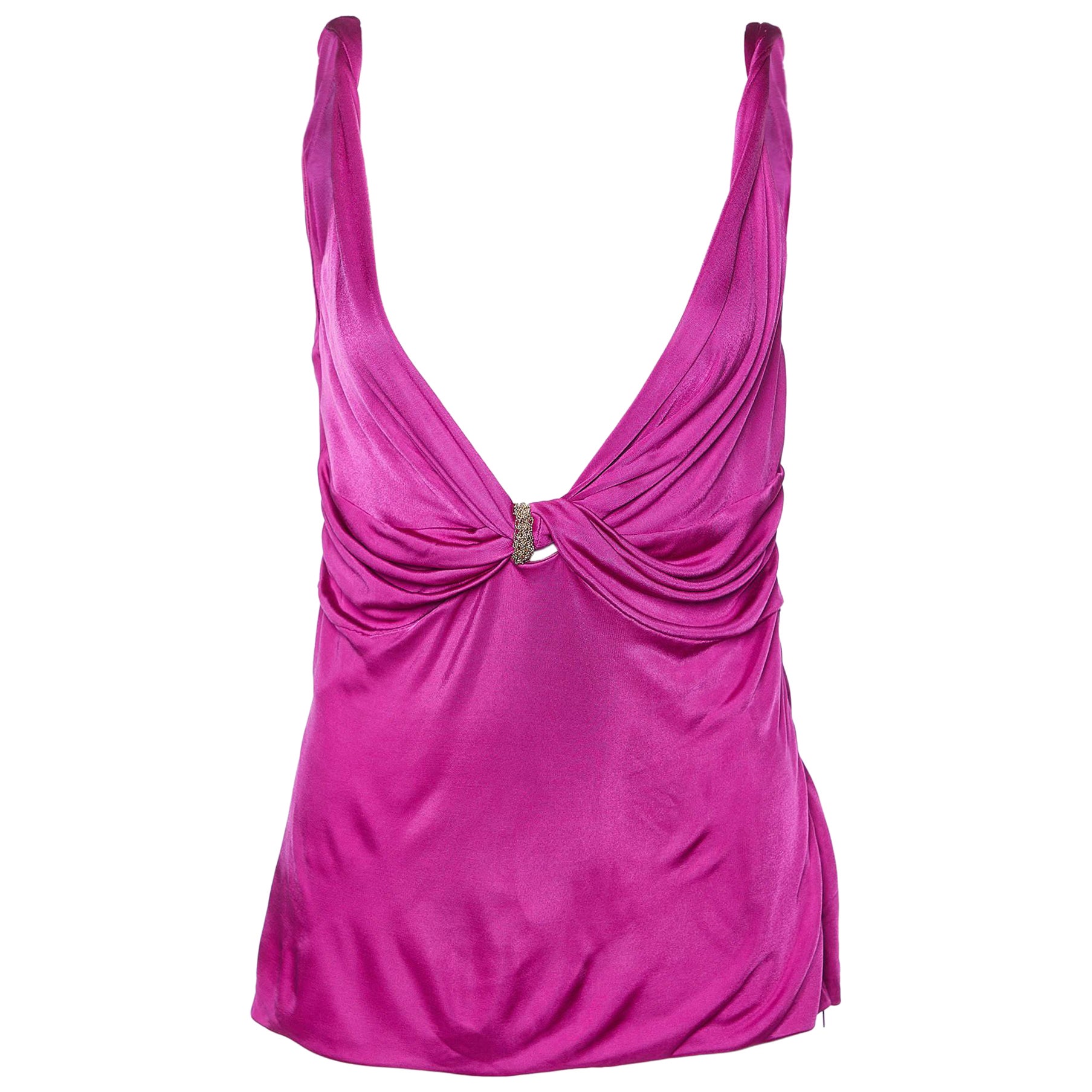 Versace Jersey Rosa Fucsia Detalle Nudo Top Sin Mangas L