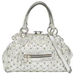 Marc Jacobs Silver Textured Quilted Leather Stam Satchel
