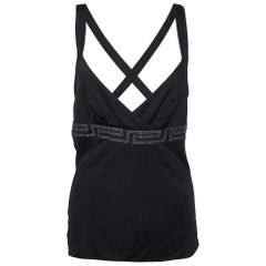 Versace Black Jersey Crystal Greca Embellished Tank Top M