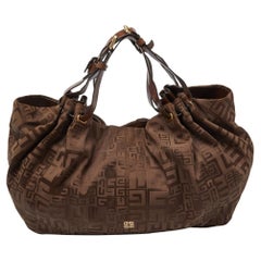 Givenchy, borsa marrone in tela e pelle con monogramma