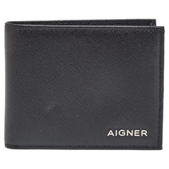 Portafoglio Bifold con logo in pelle nera Aigner