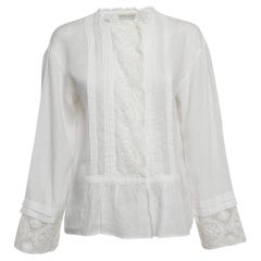 Etro White Linen Lace Trim Detail Top S