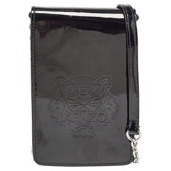 Kenzo Black Tiger Head Embossed Patent Leather Flap Crossbody Bag